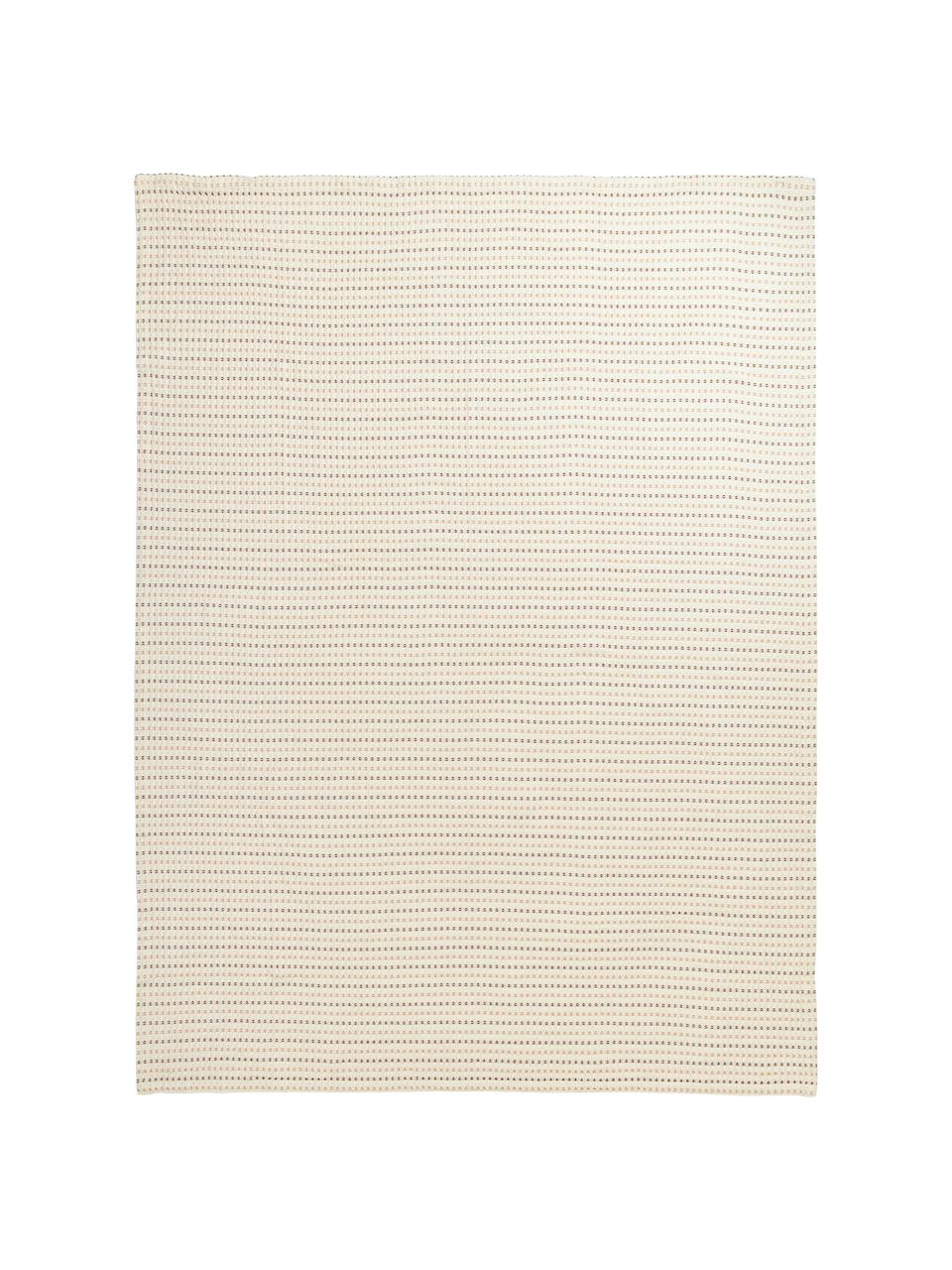 Colcha de algodón con estructura gofre Kimber, 100% algodón, Blanco crema, tonos marrones, An 130 x L 170 cm
