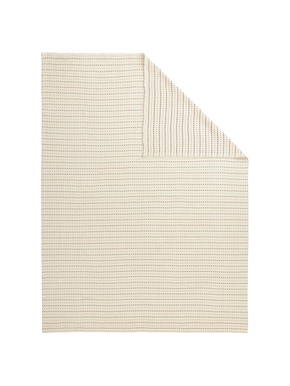 Plaid en coton à texture gaufrée Kimber, 100 % coton, Blanc crème, tons bruns, larg. 130 x long. 170 cm