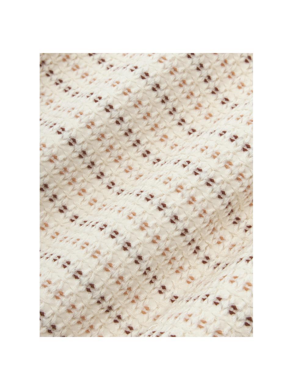 Plaid en coton à texture gaufrée Kimber, 100 % coton, Blanc crème, tons bruns, larg. 130 x long. 170 cm