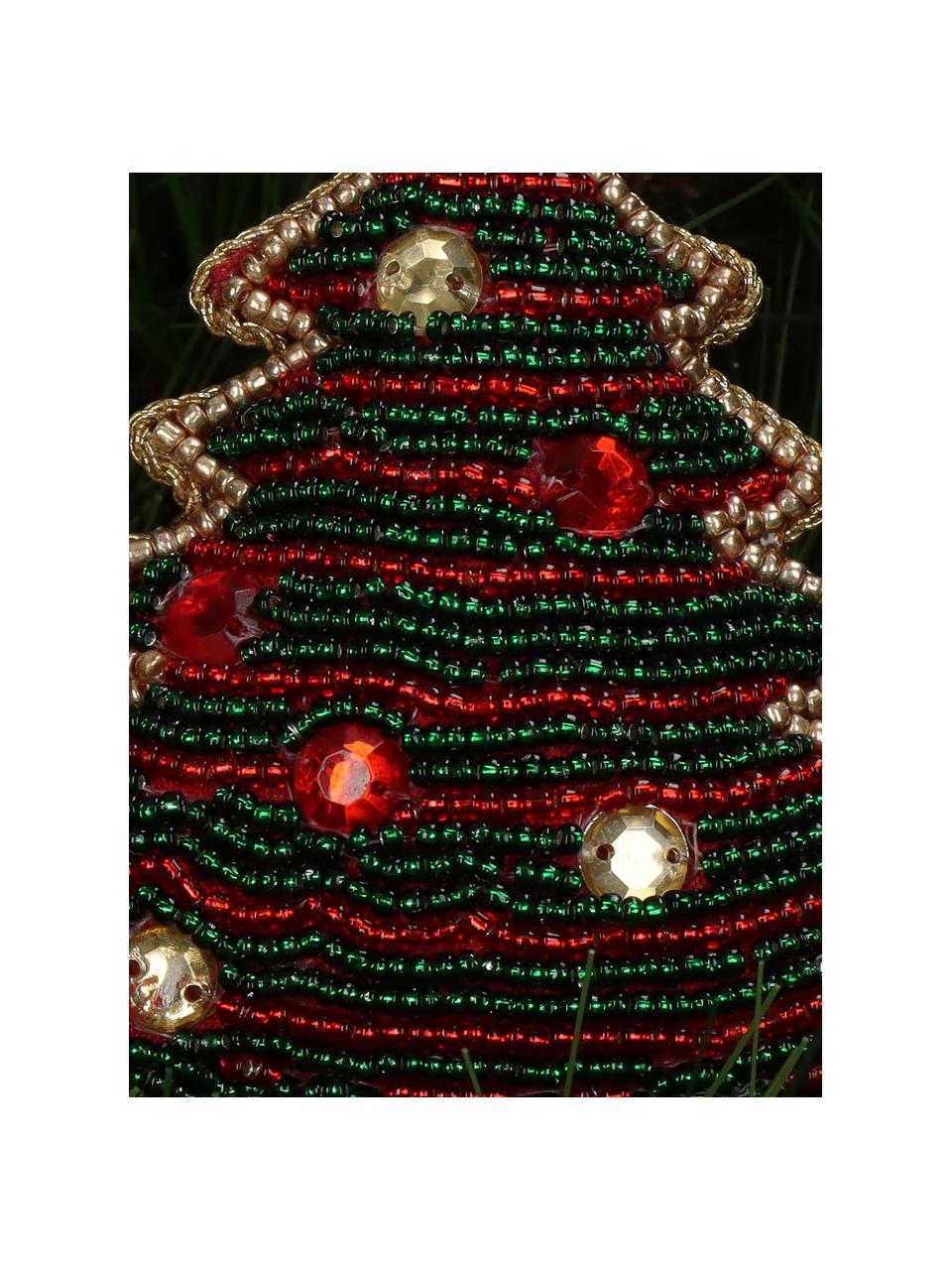 Baumanhänger Christmas Tree, Perlen, Grün, Rot, B 9 x H 11 cm