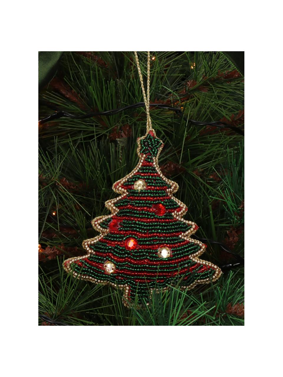 Ciondolo albero di Natale Christmas Tree, Perla, Verde, rosso, Larg. 9 x Alt. 11 cm