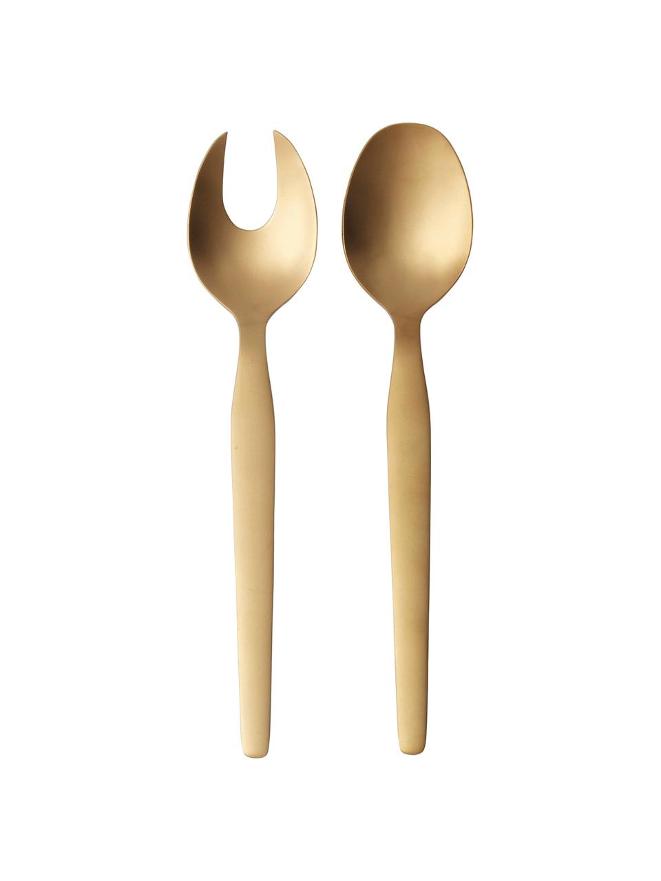 Goldfarbenes Salatbesteck Bra aus rostfreiem Stahl in matt, 2er-Set, Rostfreier Stahl, beschichtet, gebürstet, Messingfarben, L 25 cm