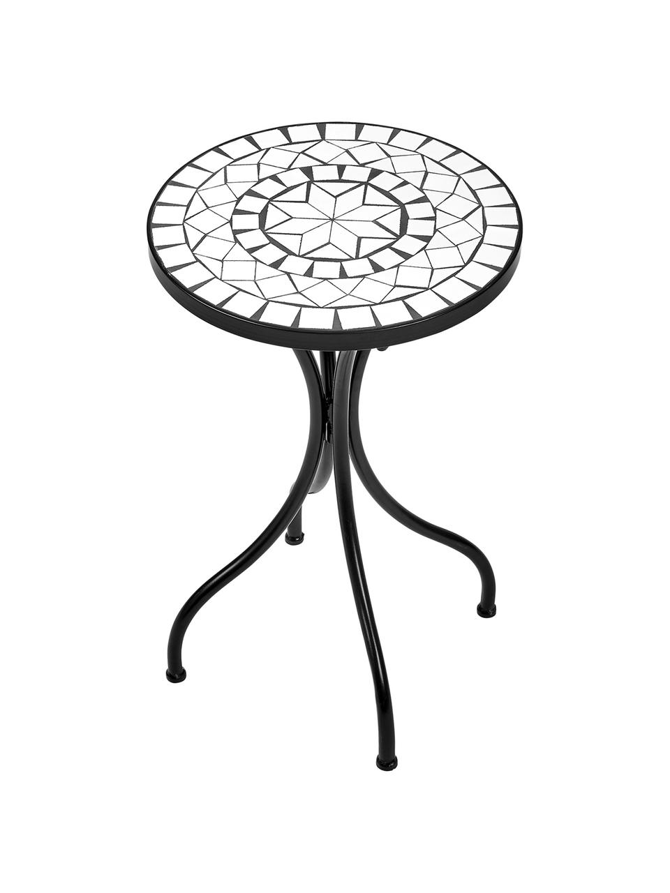 Garten-Beistelltisch Palazzo mit Mosaik, Tischplatte: Keramik-Mosaiksteine, Beine: Metall, pulverbeschichtet, Weiß, Schwarz, Ø 35 x H 54 cm