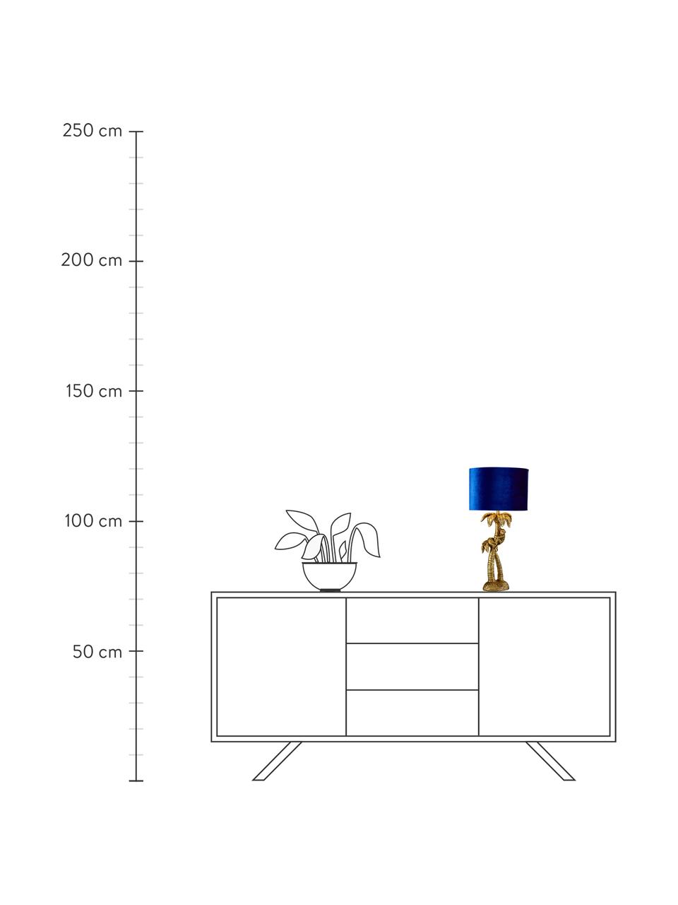 Lampa stołowa z kloszem z aksamitu Palmtree, Niebieski, odcienie złotego, Ø 23 x W 47 cm
