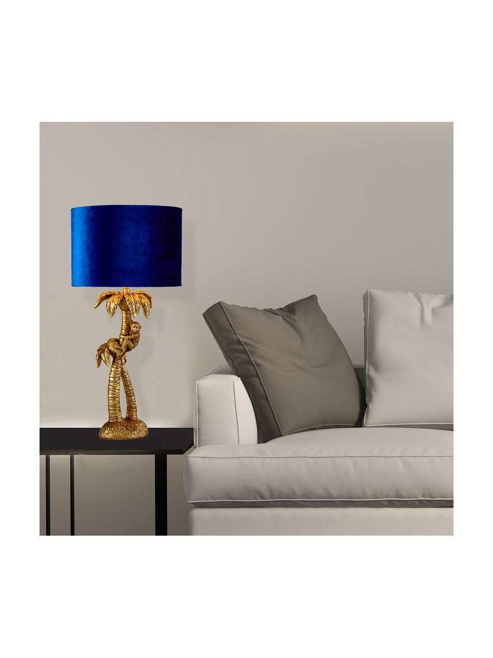 Lampada da tavolo con paralume in velluto Monkey, Paralume: velluto, Base della lampada: poliresina, Blu elettrico, dorato, Ø 23 x Alt. 47 cm