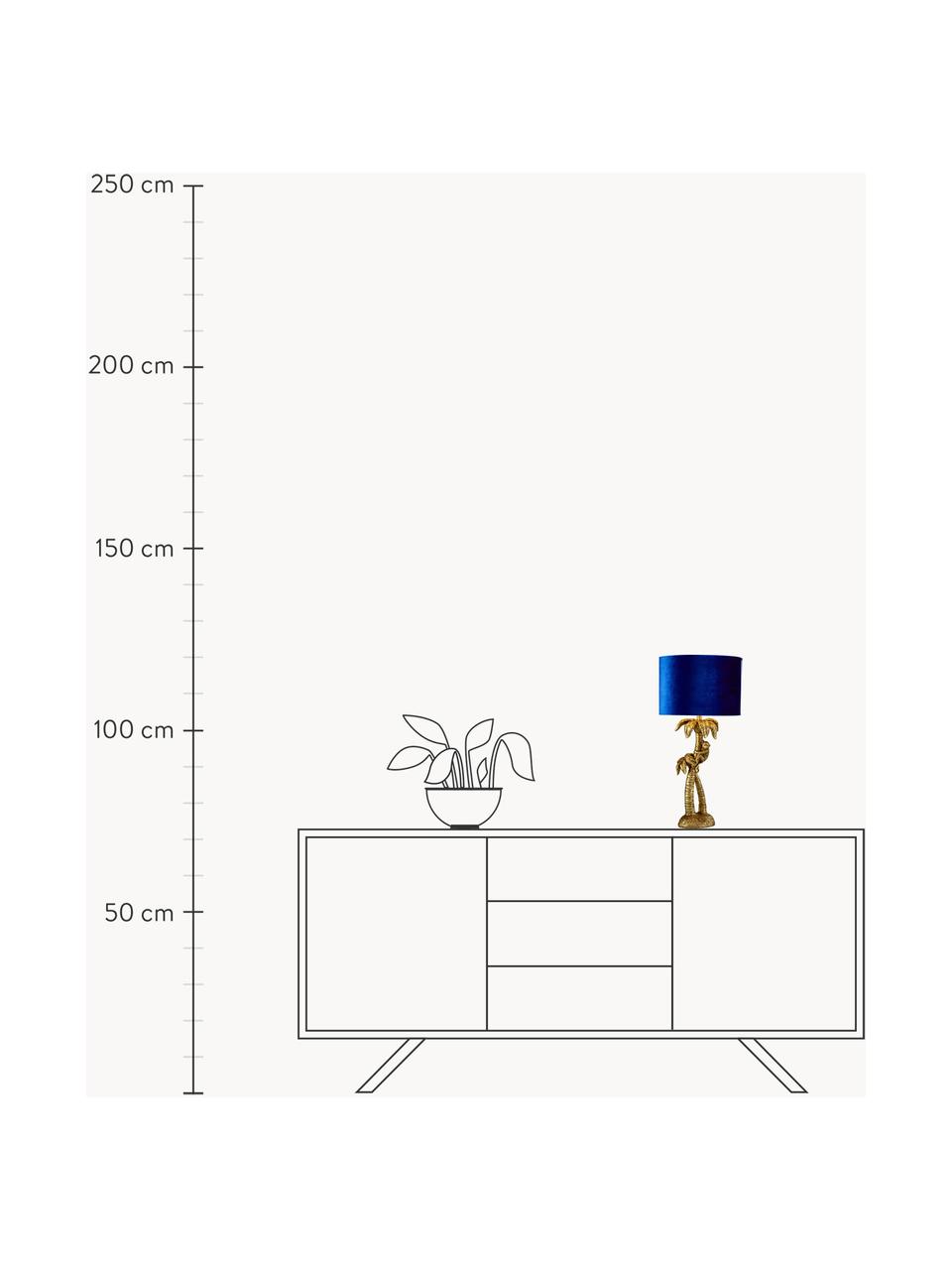 Lampada da tavolo con paralume in velluto Monkey, Paralume: velluto, Base della lampada: poliresina, Blu elettrico, dorato, Ø 23 x Alt. 47 cm