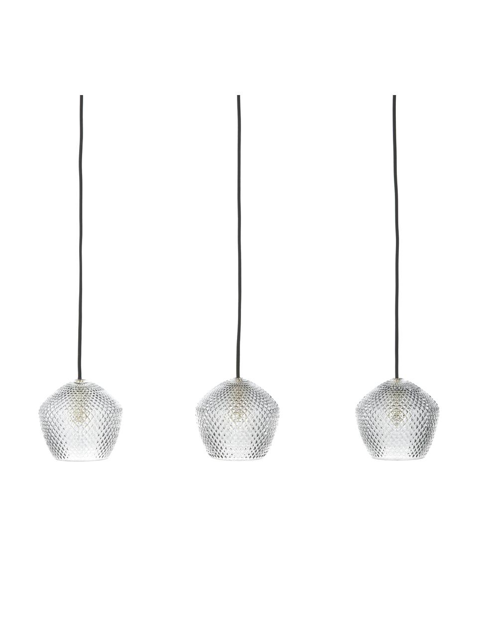 Lámpara de techo de vidrio Orbiform, Pantalla: vidrio, Anclaje: metal recubierto, Cable: cubierto en tela, Latón, gris transparente, An 71 x Al 15 cm