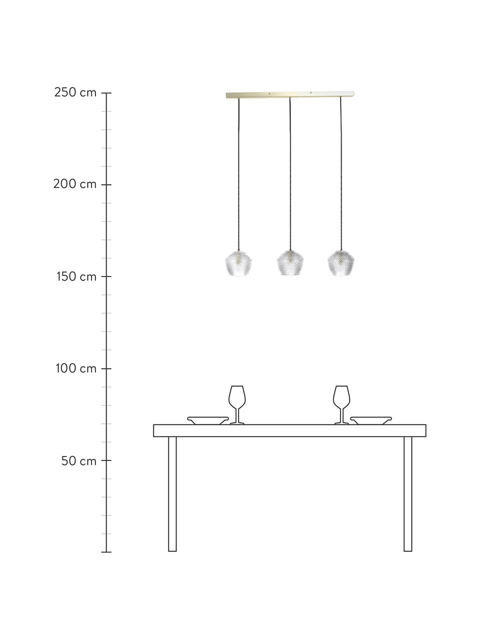 Lámpara de techo de vidrio Orbiform, Pantalla: vidrio, Anclaje: metal recubierto, Cable: cubierto en tela, Latón, gris transparente, An 71 x Al 15 cm