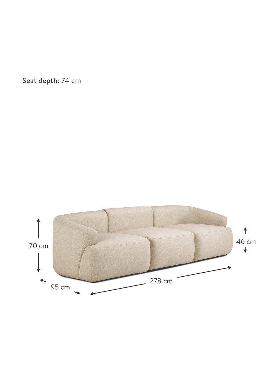 Modulares Sofa Sofia (3-Sitzer), Bezug: 100% Polypropylen Der hoc, Gestell: Massives Kiefernholz, Spa, Füße: Kunststoff, Webstoff Beige, B 278 x T 95 cm