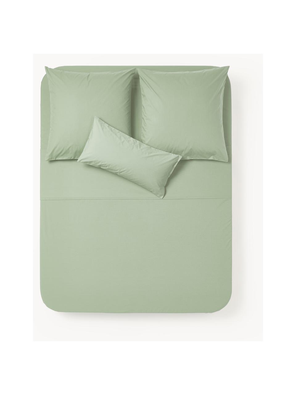 Drap plat en percale de coton Elsie, Vert sauge, larg. 240 x long. 280 cm