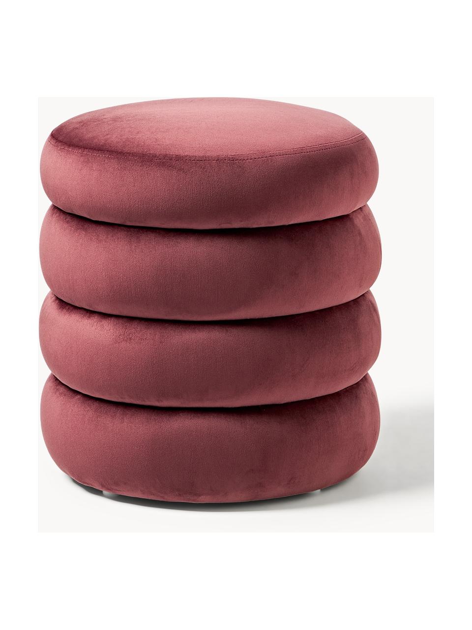 Pouf en velours avec rangement Alto, Velours rouge rouille, Ø 44 x haut. 48 cm