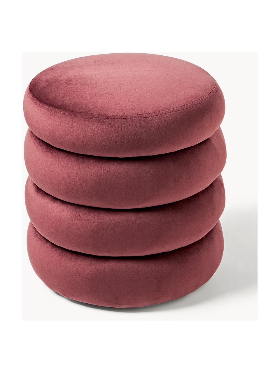 Pouf en velours avec rangement Alto, Velours rouge rouille, Ø 44 x haut. 48 cm