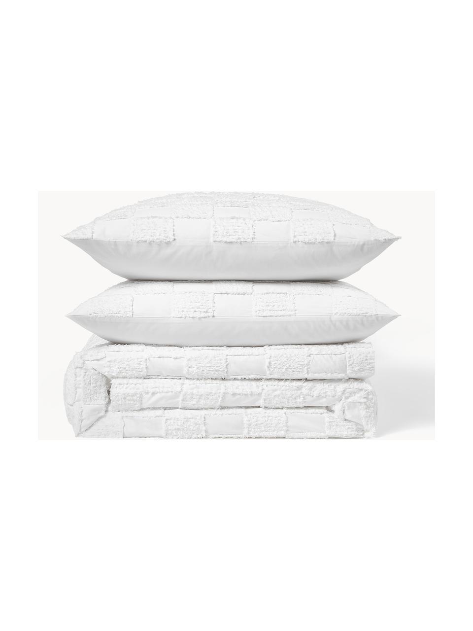 Housse de couette en percale de coton tuftée Scout, Blanc, larg. 200 x long. 200 cm