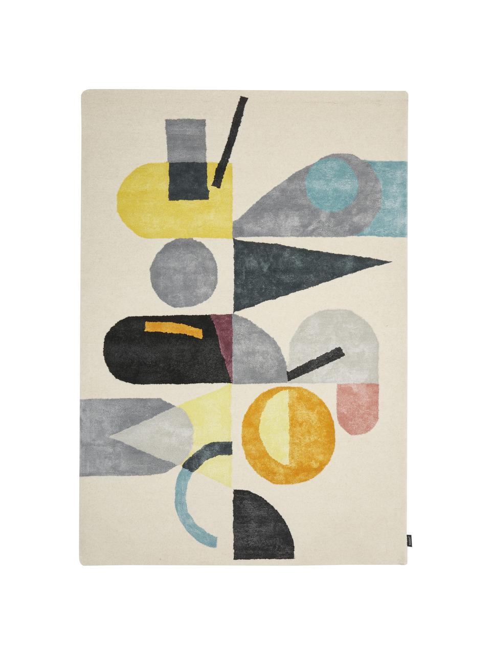 Handgetuft wollen vloerkleed Ladla met abstract patroon, Wol, viscose, Multicolour, B 140 x L 200 cm (maat S)