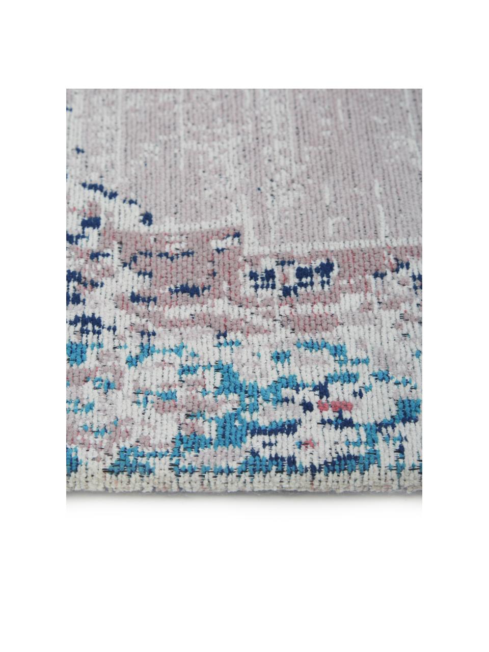 Tapis d'entrée chenille vintage Avignon, Tons bleus, larg. 80 x long. 300 cm