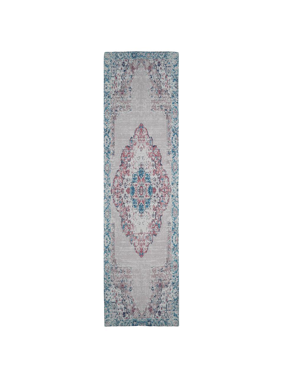 Chenille loper Avignon in vintage stijl, Blauwtinten, B 80 x L 300 cm