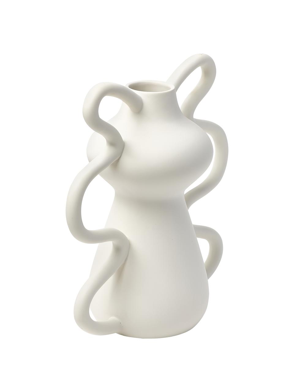 Jarrón con forma orgánica de diseño Luvi, Gres, Blanco, Ø 6 x Al 32 cm