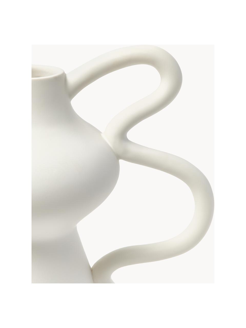 Designová váza v organickém tvaru Luvi, Kamenina, Tlumeně bílá, Ø 6 cm, V 32 cm