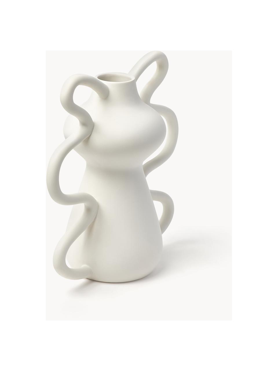 Design-Vase Luvi in organischer Form, H 32 cm, Steingut, Off White, Ø 6 x H 32 cm