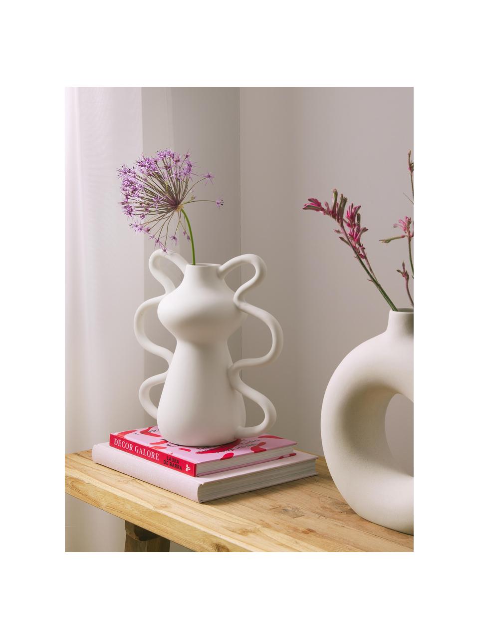 Design-Vase Luvi in organischer Form, H 32 cm, Steingut, Off White, Ø 6 x H 32 cm