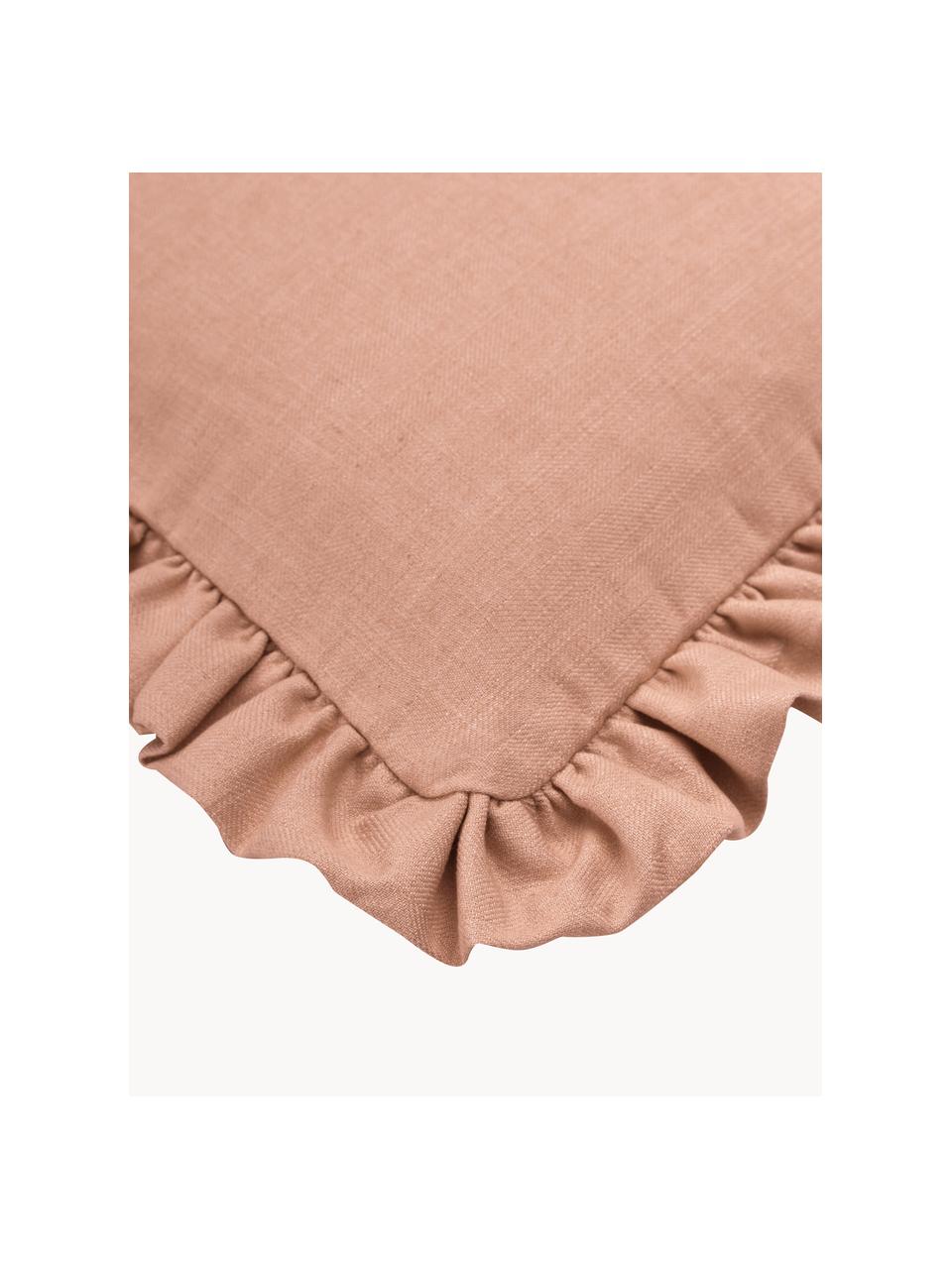 Kissenhülle Camille mit Rüschen, 60% Polyester, 25% Baumwolle, 15% Leinen, Apricot, B 45 x L 45 cm