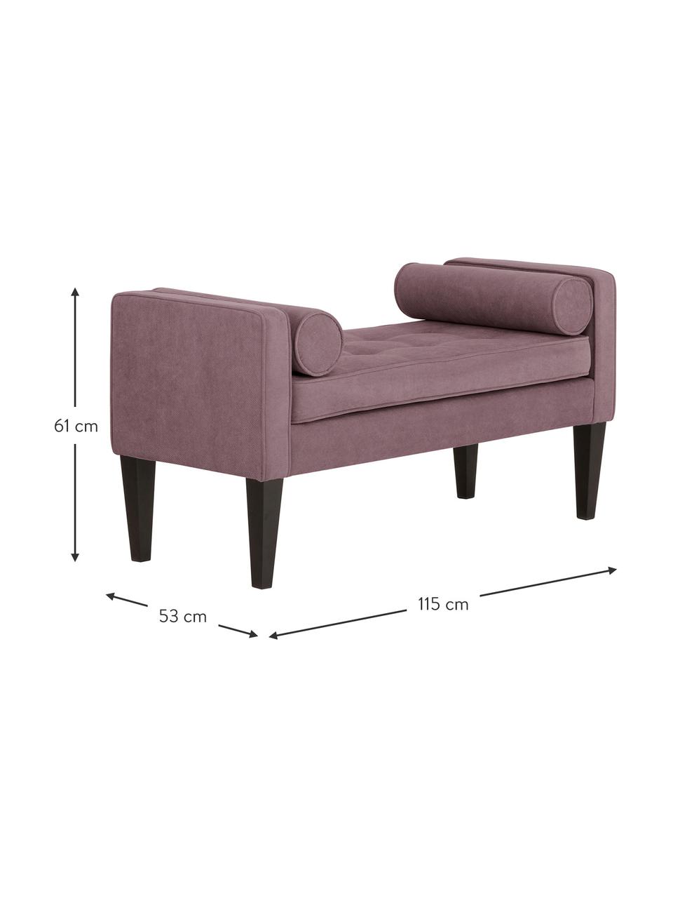 Panca con cuscino Mia, Rivestimento: 92% poliestere, 8% nylon, Gambe: legno di betulla vernicia, Rivestimento: prugna Gambe: nero, Larg. 115 x Alt. 61 cm