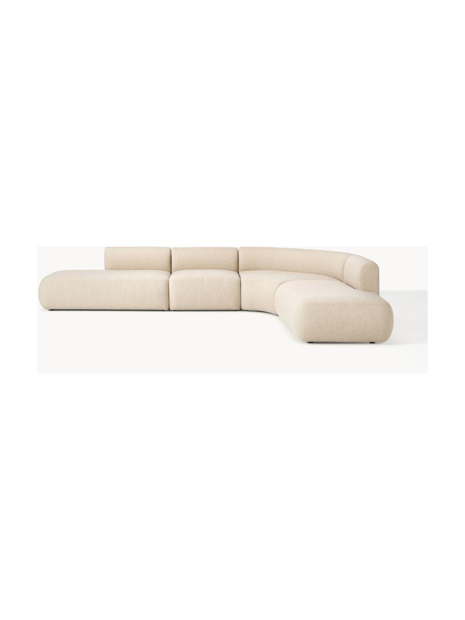 Divano angolare componibile 4 posti Sofia, Rivestimento: 100% poliestere Il rivest, Struttura: legno di abete rosso, cer, Piedini: plastica Il materiale uti, Tessuto beige, Larg. 385 x Prof. 298 cm