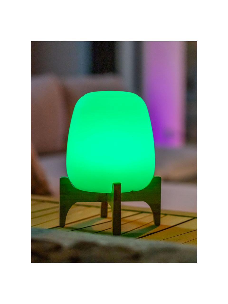 Mobiele dimbare outdoor tafellamp Palmy met bamboe voet en kleurverandering, Lampenkap: polyethyleen, Lampvoet: bamboe, Wit, lichtbruin, Ø 20 x H 26 cm