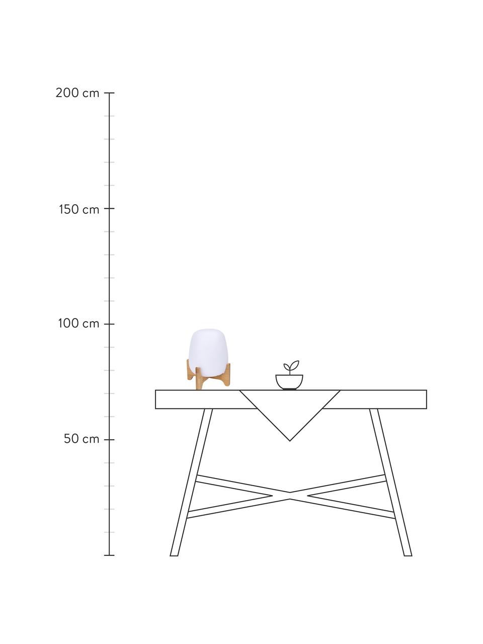 Lampada da tavolo mobile da esterno dimmerabile con base in bambù e cambio colore Palmy, Paralume: polietilene, Base della lampada: legno di bambù, Bianco, marrone chiaro, Ø 20 x Alt. 26 cm