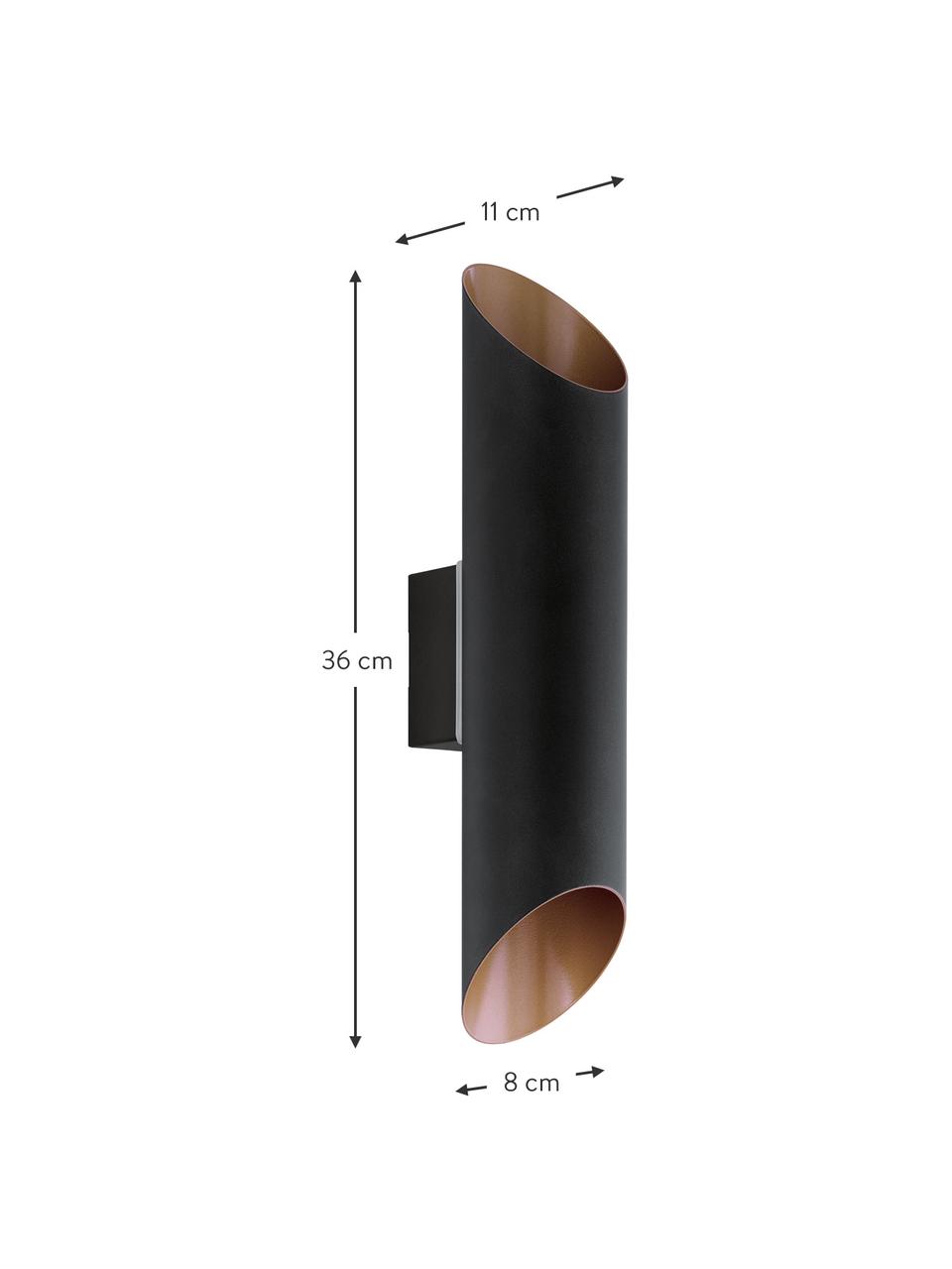 Aussenwandleuchte Agolada in Schwarz-Kupfer, Lampenschirm: Stahl, verzinkt, Aussen: Schwarz Innen: Kupferfarben, B 8 x H 36 cm