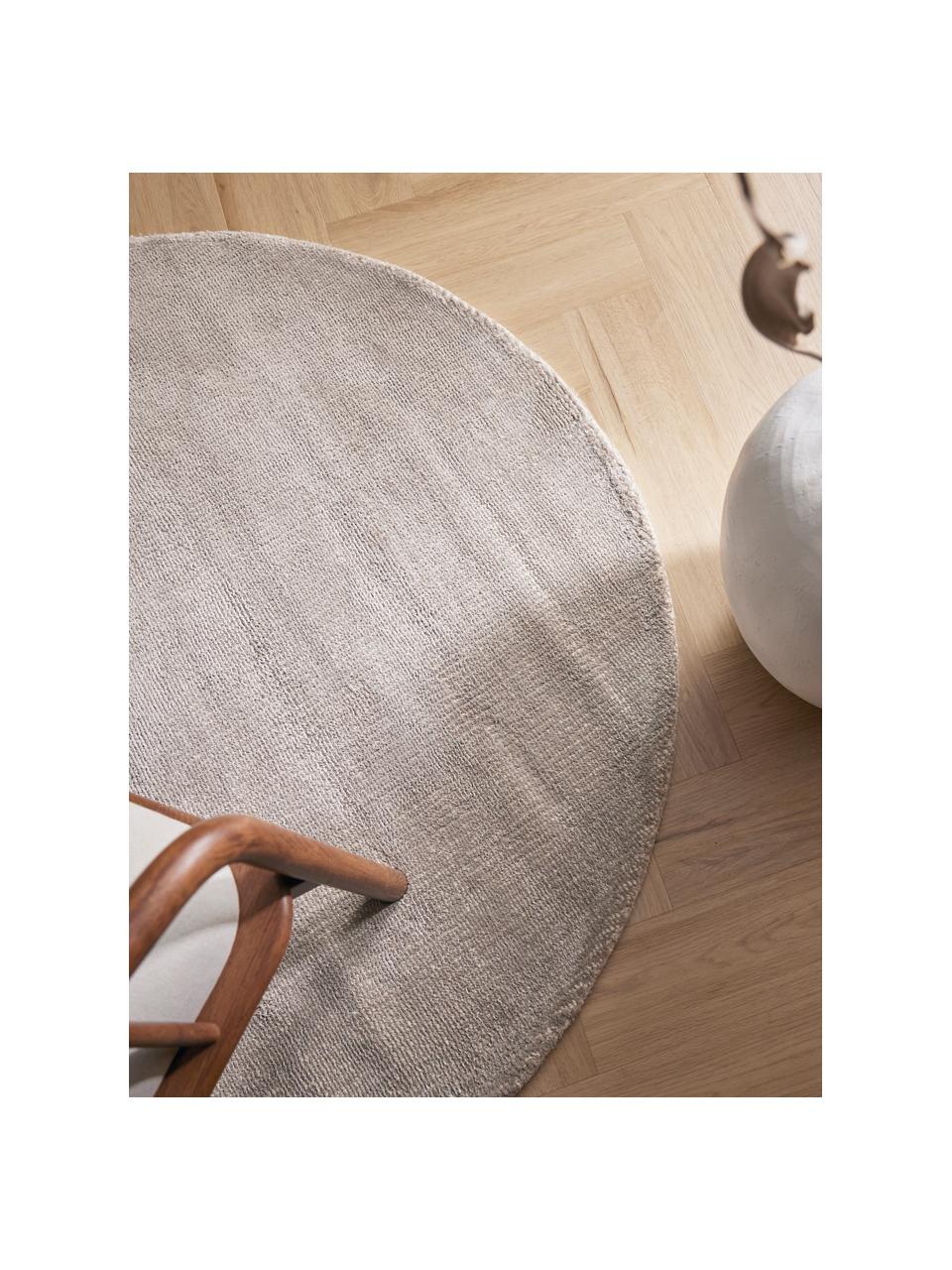 Handgeweven rond laagpolig vloerkleed Ainsley, 60% polyester, GRS-gecertificeerd
40% wol, Lichtgrijs, Ø 150 cm (maat M)