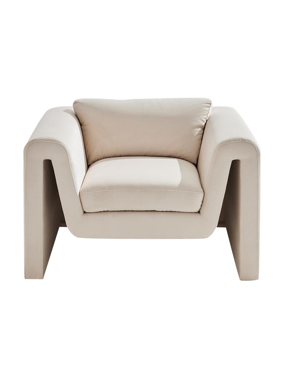 Fluwelen lounge fauteuil Mika, Bekleding: 100% polyester, Frame: grenenhout, FSC-gecertifi, Fluweel beige, B 105 x D 88 cm