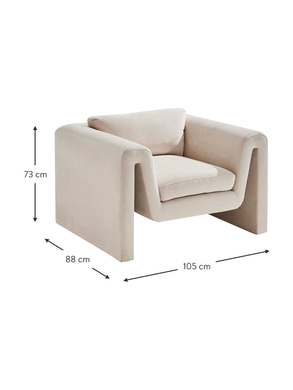 Fauteuil lounge en velours Mika, Velours beige, larg. 105 x prof. 88 cm