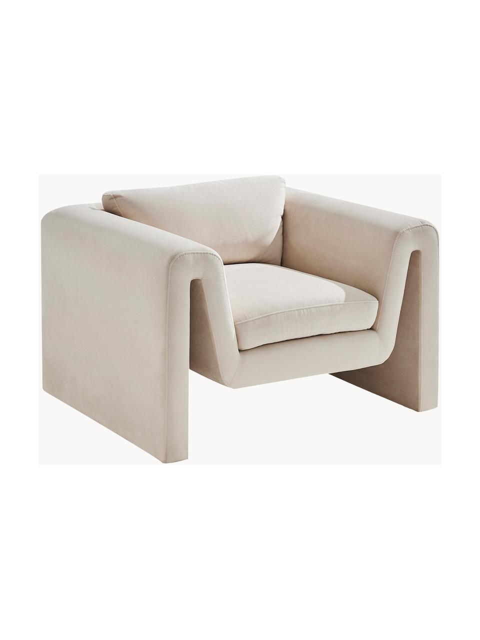 Fauteuil lounge en velours Mika, Velours beige, larg. 105 x prof. 88 cm