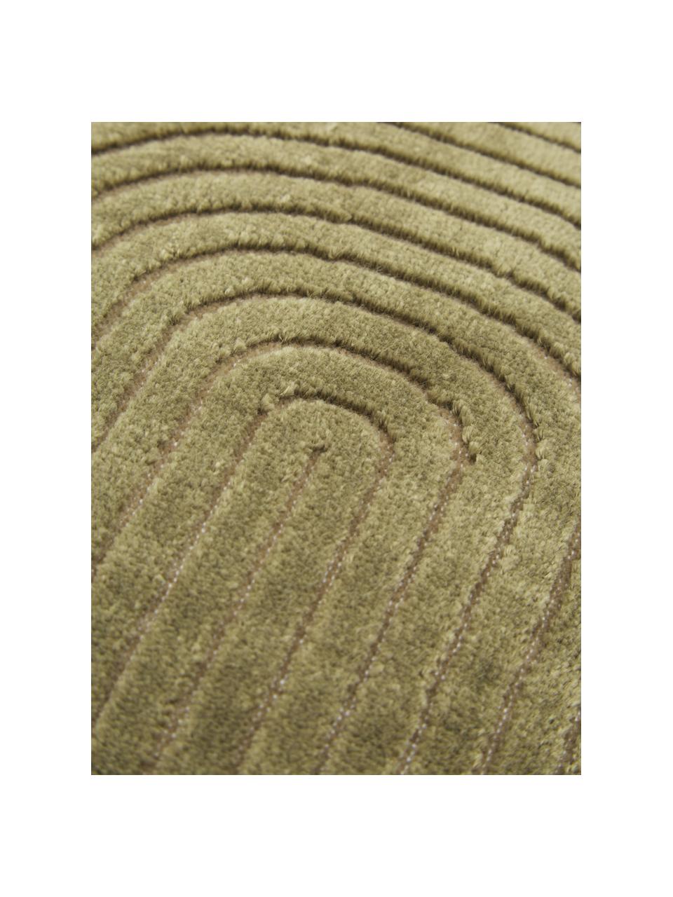 Samt-Kissenhülle Carraway mit Strukturmuster, Vorderseite: 51% Polyester, 49% Viskos, Rückseite: 100% Baumwolle, Grün, 30 x 50 cm