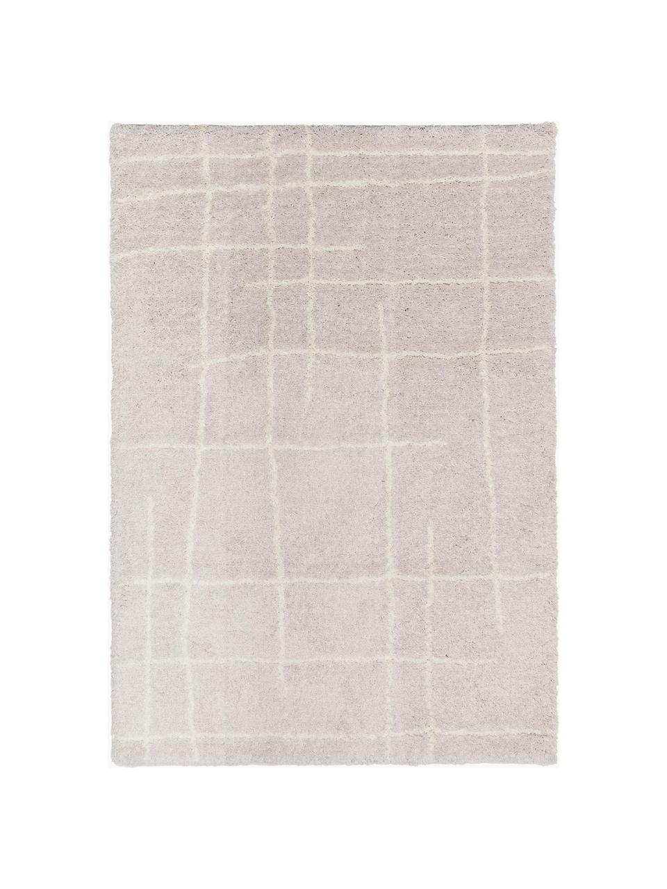 Alfombra artesanal de pelo largo Amelie, Parte superior: 100% poliéster, Parte trasera: poliéster reciclado, Beige, blanco crema, An 160 x L 230 cm (Tamaño M)