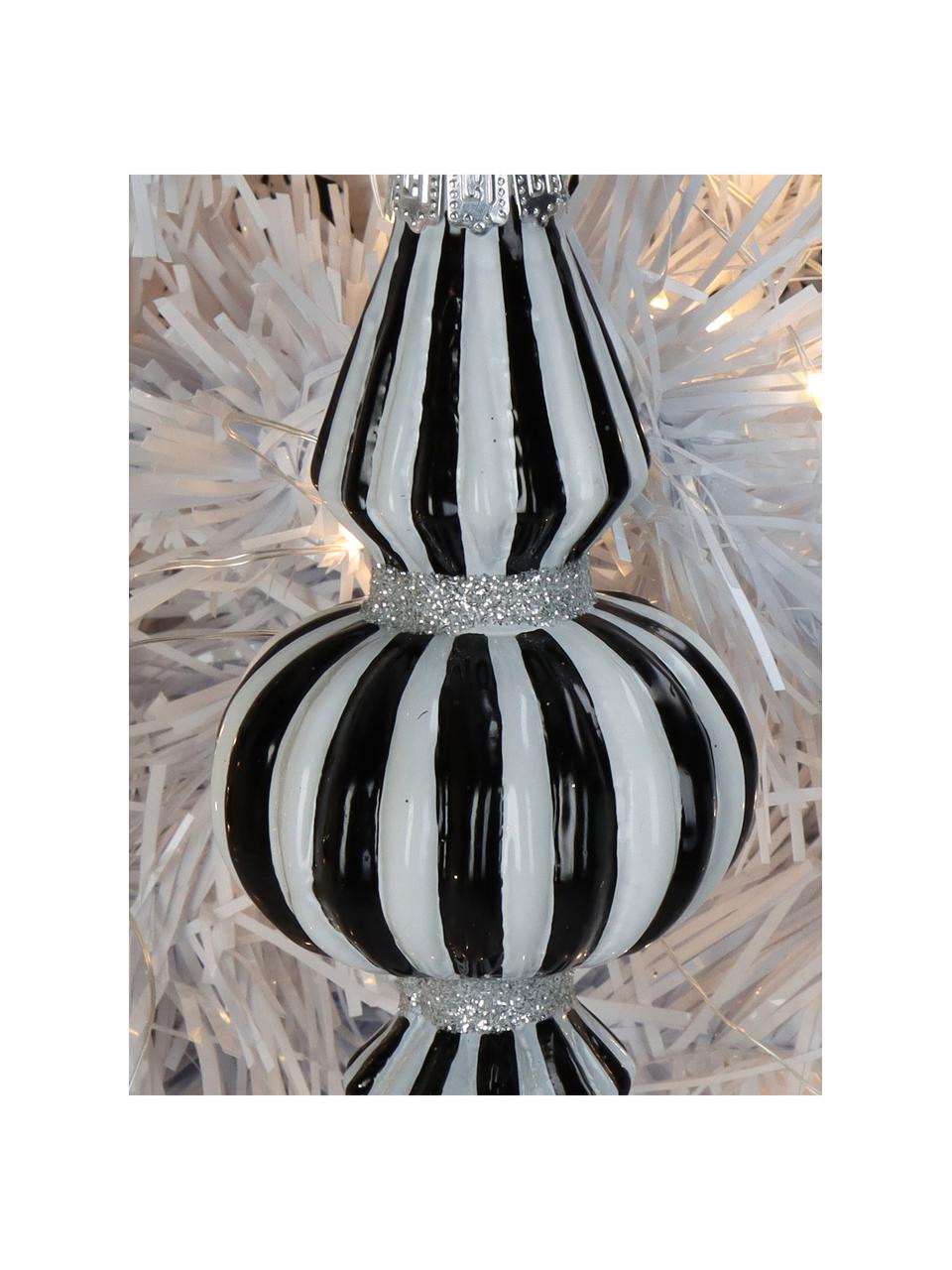 Adorno navideño con forma orgánica Stripe, Vidrio, Negro, blanco, Ø 7 x Al 15 cm