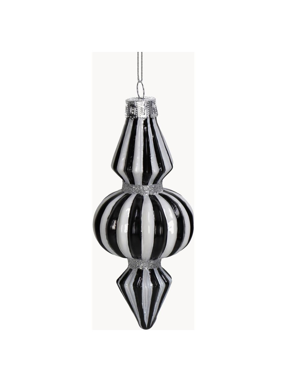 Kerstboomhanger Stripe  in organische vorm, Glas, Zwart, wit, Ø 7 x H 15 cm