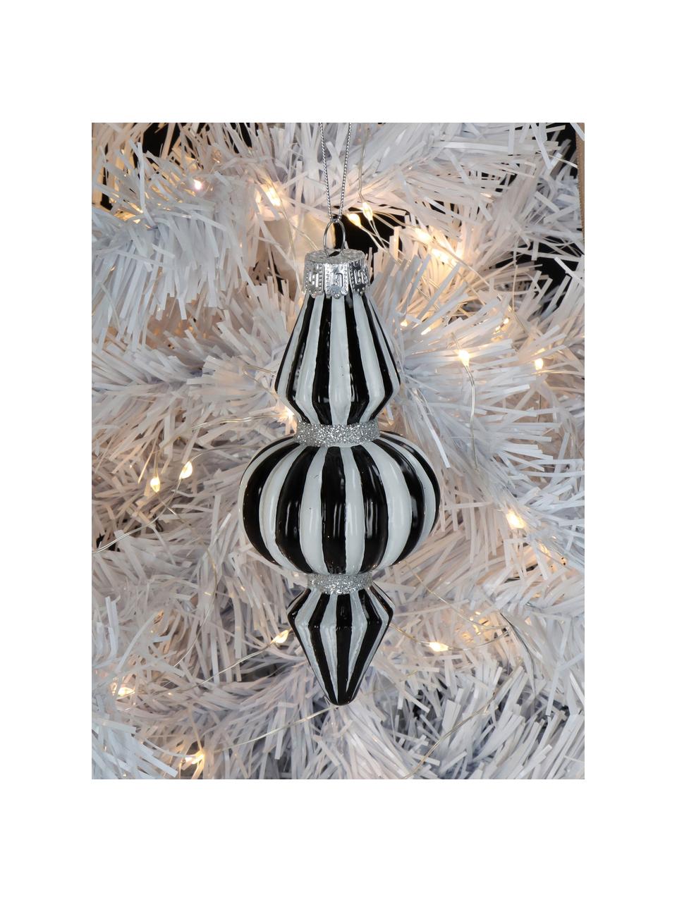 Ozdoba na vánoční stromeček v organickém tvaru Stripe, Sklo, Černá, bílá, Ø 7 cm, V 15 cm