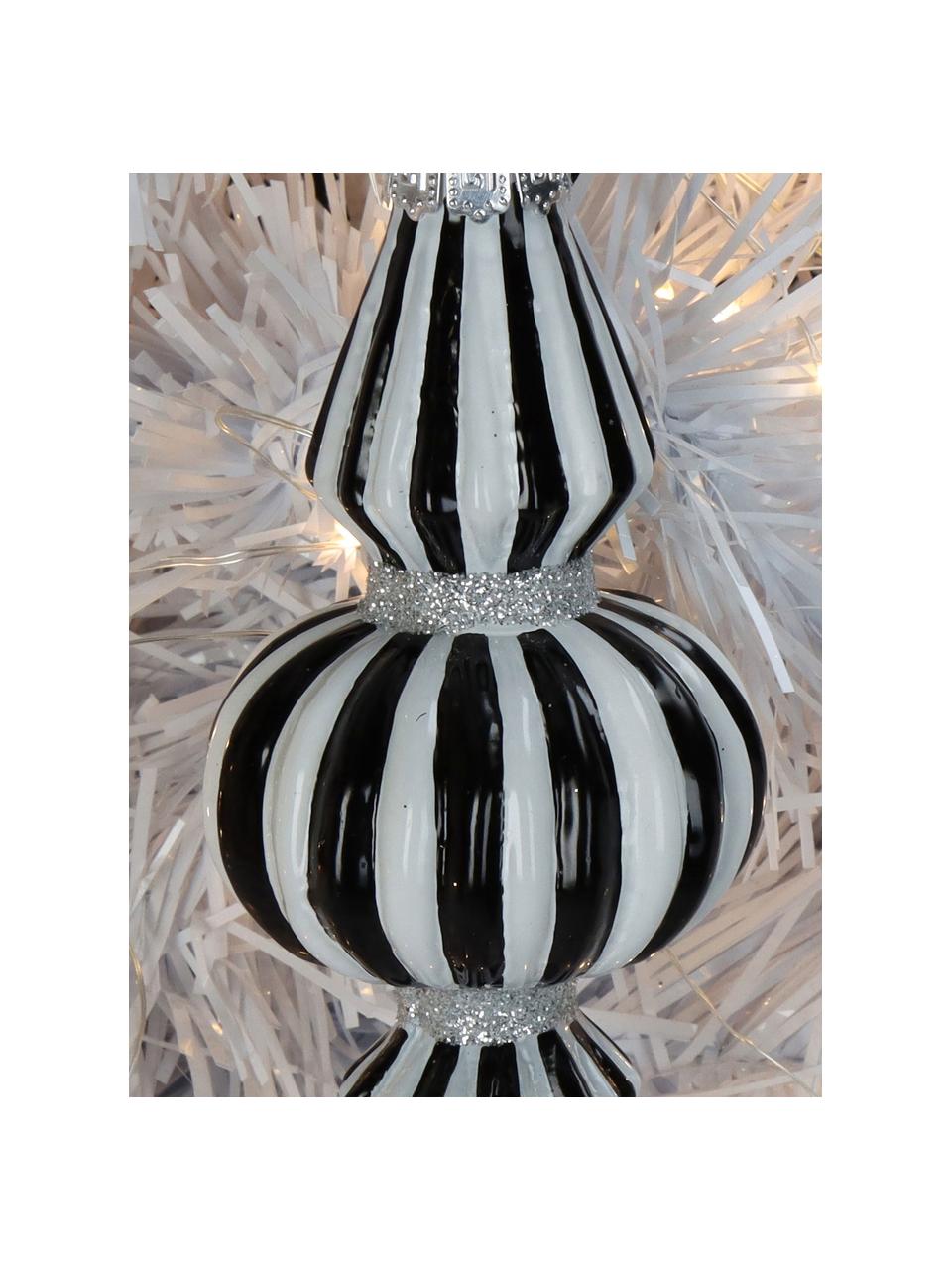 Kerstboomhanger Stripe  in organische vorm, Glas, Zwart, wit, Ø 7 x H 15 cm