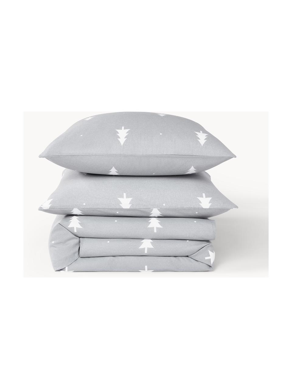 Funda nórdica de franela X-mas Tree, Gris claro, blanco, Cama 90 cm (155 x 220 cm)