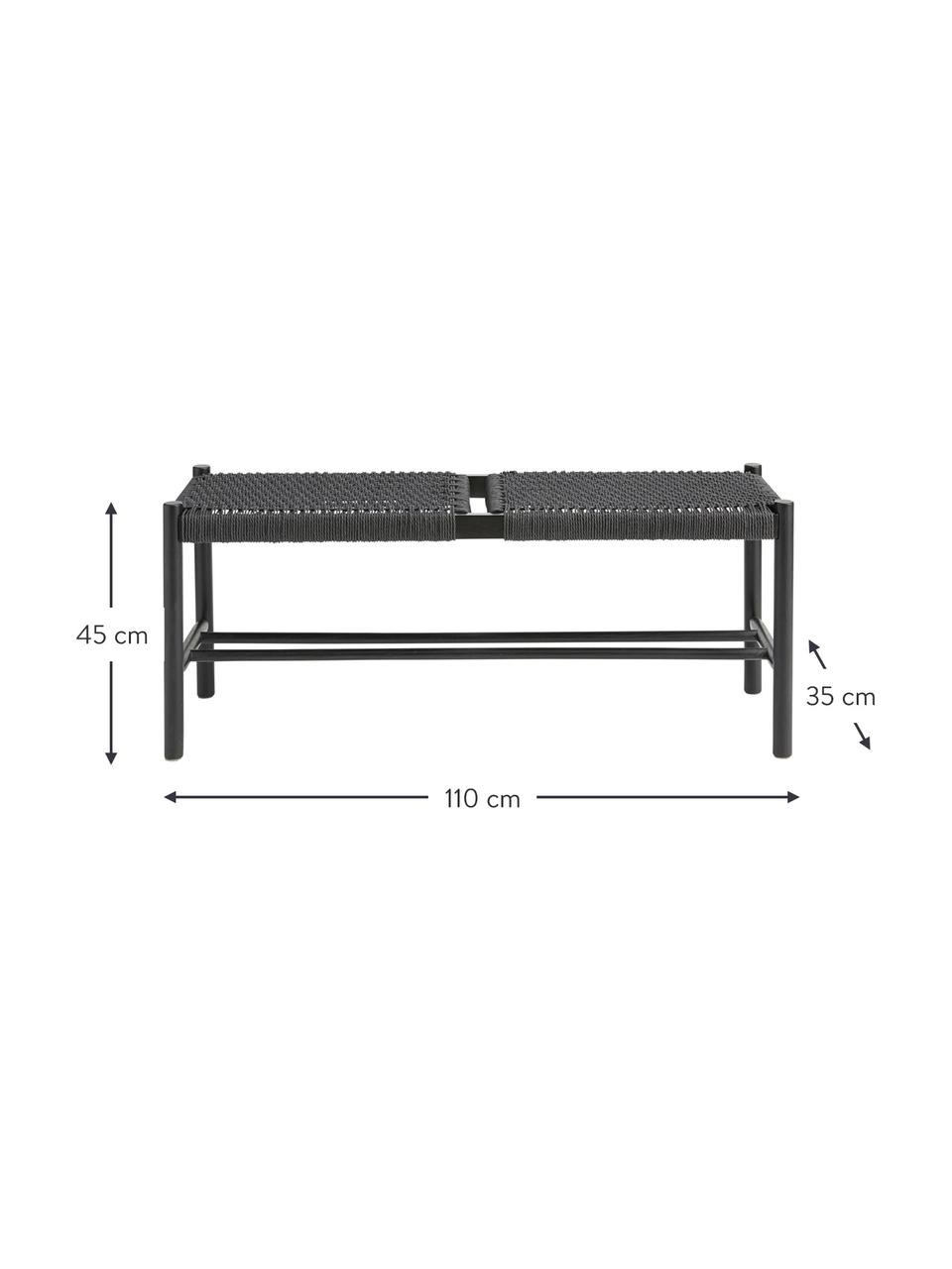 Holz-Sitzbank Ellan mit Binsengeflecht in Schwarz, Gestell: massives Eichenholz, Sitzfläche: Papierseil, Eichenholz, B 110 x H 45 cm