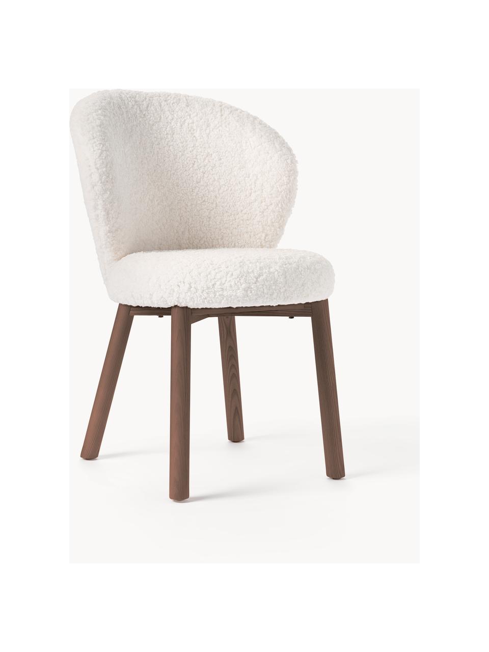 Silla tapizada en borreguillo Serena, Tapizado: borreguillo (100% poliést, Patas: madera de fresno, Tapizado blanco, madera de fresno marrón pintado, An 56 x F 64 cm