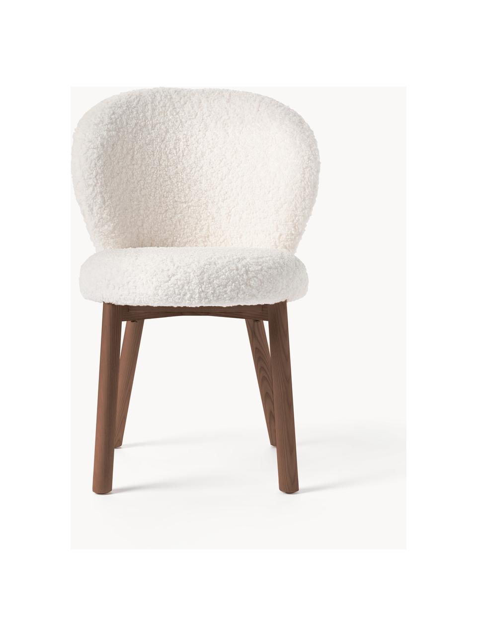 Chaise rembourrée en tissu peluche Serena, Peluche blanc, bois de frêne brun laqué, larg. 56 x prof. 64 cm