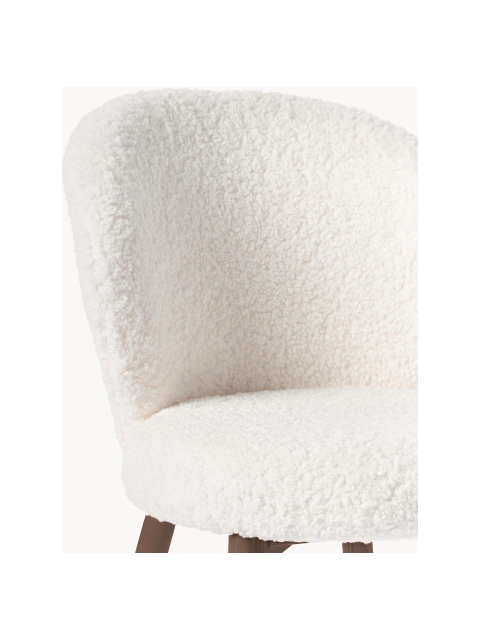 Chaise rembourrée en tissu peluche Serena, Peluche blanc, bois de frêne brun laqué, larg. 56 x prof. 64 cm