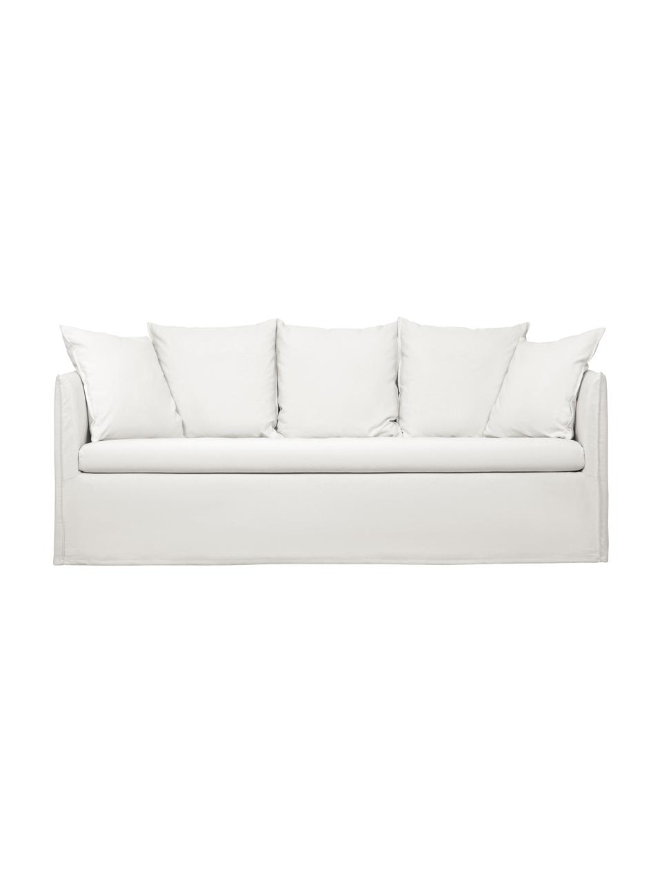 Hussen-Sofa Mila (3-Sitzer) in Cremeweiß, Bezug: Baumwolle Der hochwertige, Gestell: Massives Fichtenholz, Füße: Kunststoff, Cremeweiß, B 195 x T 82 cm