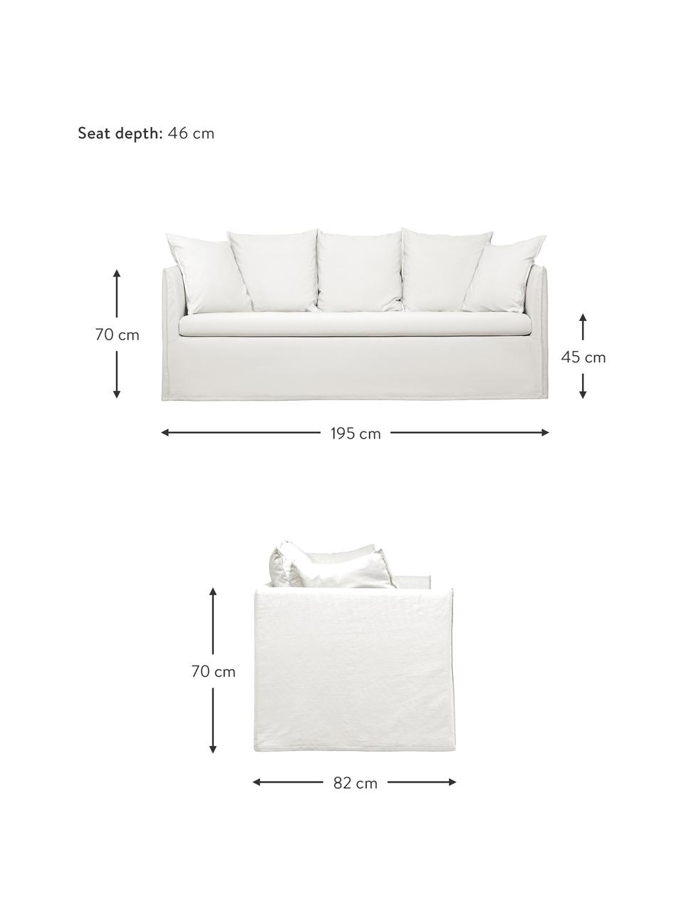 Canapé 3 places blanc crème Mila, Blanc crème, larg. 195 x prof. 82 cm