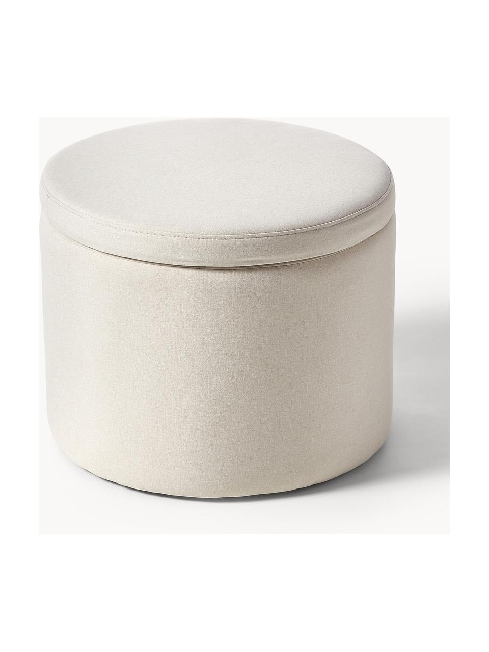 Pouf con vano contenitore Alida, Rivestimento: 100% poliestere Con 35.00, Tessuto bianco latte, Ø 50 x Alt. 42 cm