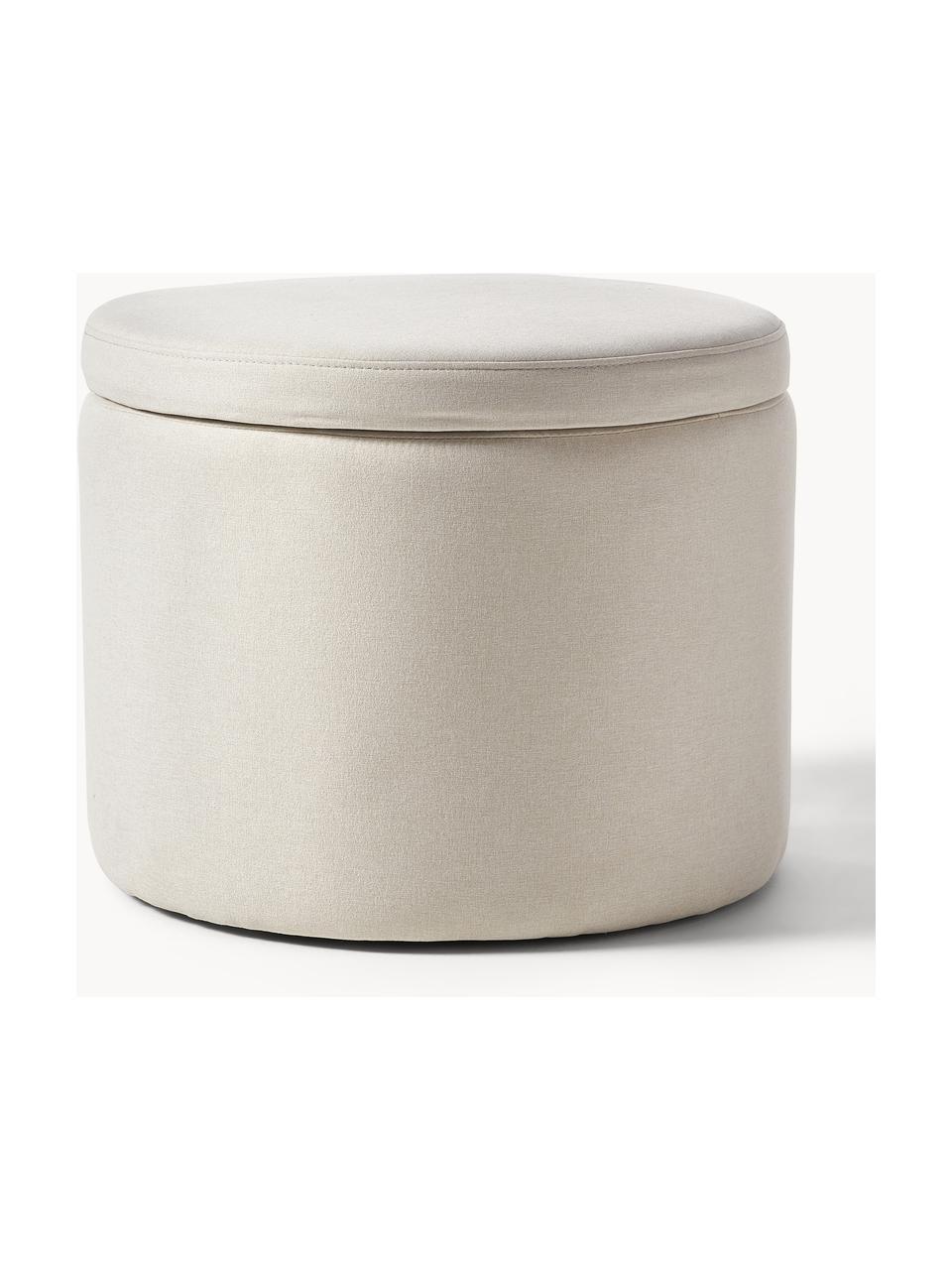Pouf con vano contenitore Alida, Rivestimento: 100% poliestere Con 35.00, Tessuto bianco latte, Ø 50 x Alt. 42 cm