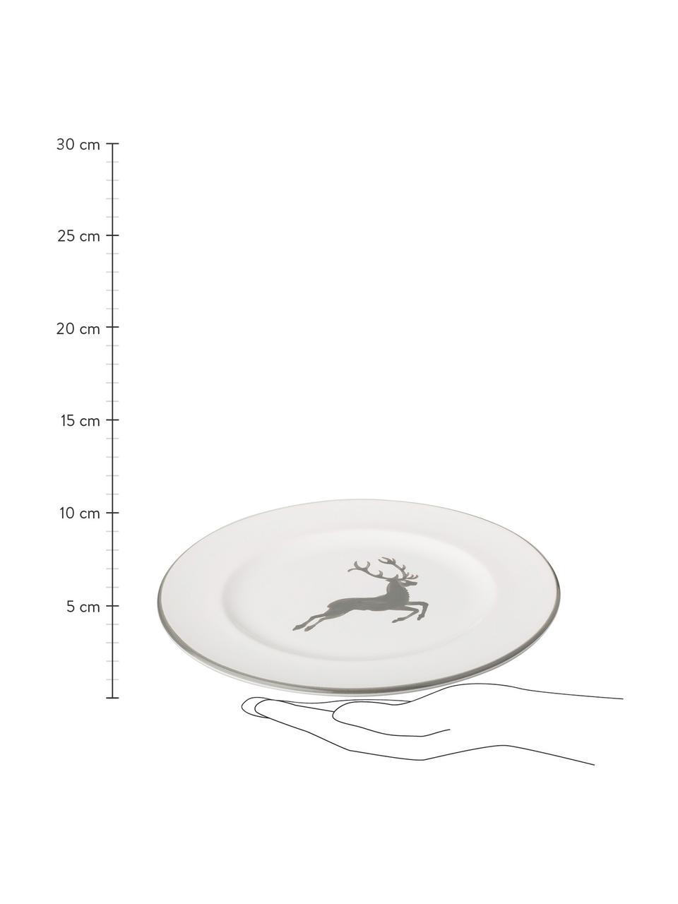 Ręcznie wykonany talerz deserowy Grauer Hirsch, Ceramika, Biały, szary, Ø 22 cm